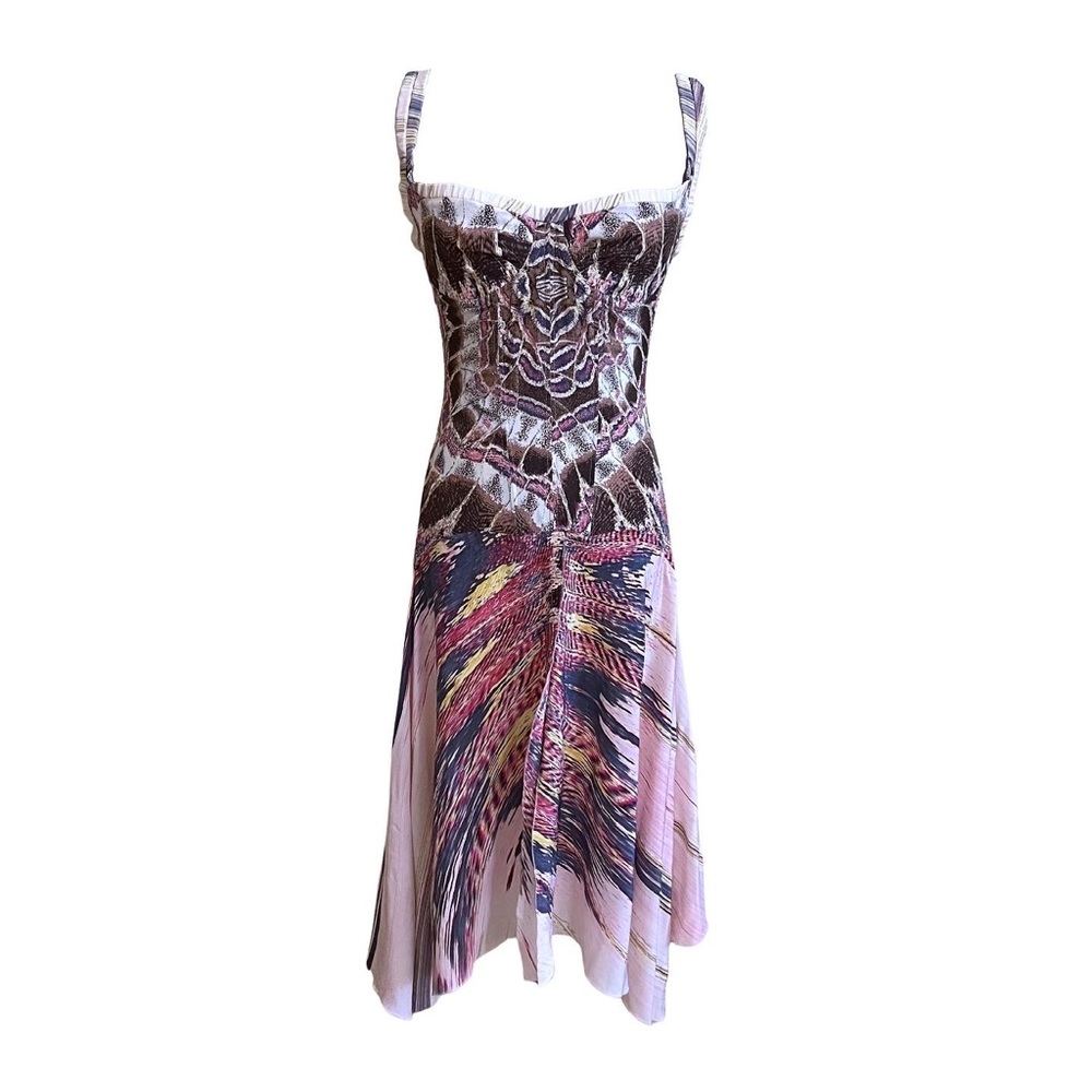 Roberto Cavalli Feather Print Bustier Dress